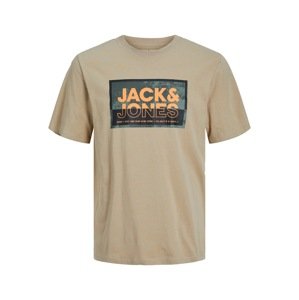 JACK & JONES Tričko 'LOGAN'  tmavobéžová / oranžová / čierna