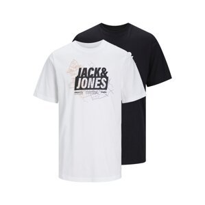 JACK & JONES Tričko  tmavofialová / oranžová / čierna / šedobiela