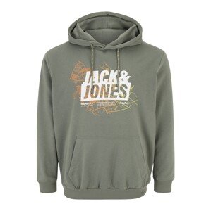 Jack & Jones Plus Mikina 'MAP'  kaki / svetlozelená / oranžová / biela