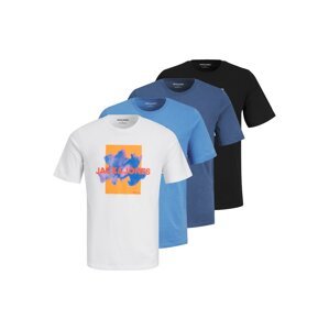 JACK & JONES Tričko 'FLORALS'  modrá / oranžová / čierna / biela