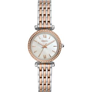 FOSSIL Analógové hodinky 'Carlie Mini'  zlatá / strieborná / perlovo biela