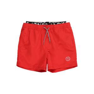 Jack & Jones Junior Plavecké šortky 'FIJI'  červená / čierna / biela