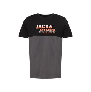 JACK & JONES Tričko 'GARY'  tmavosivá / oranžová / čierna / biela