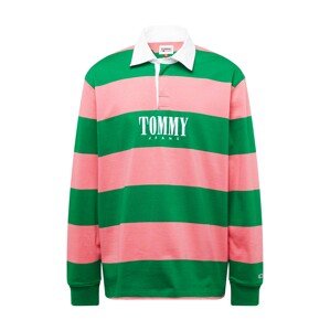 Tommy Jeans Tričko  trávovo zelená / svetloružová / biela