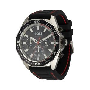 BOSS Black Analógové hodinky '44MM/CHRONO/5ATM/SS CASE/BLACK DIAL/BLAC'  červená / čierna / strieborná