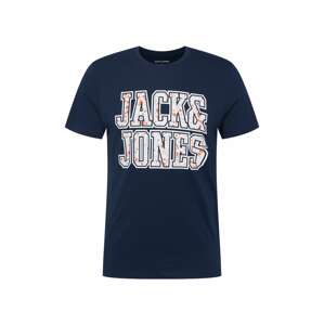 JACK & JONES Tričko  námornícka modrá / neónovo oranžová / biela