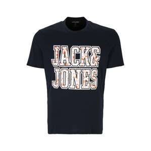 Jack & Jones Plus Tričko 'NEON'  námornícka modrá / oranžová / biela