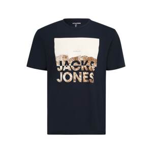 Jack & Jones Plus Tričko 'ALFIE'  béžová / námornícka modrá / hnedá