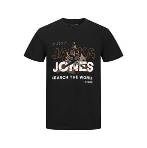 JACK & JONES Tričko 'Hunt'  koňaková / sivá / čierna / biela