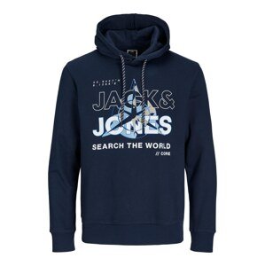 JACK & JONES Mikina 'Hunt'  námornícka modrá / svetlomodrá / sivobéžová / biela