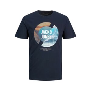 JACK & JONES Tričko 'RESOR'  tmavomodrá / svetlomodrá / svetlohnedá / biela
