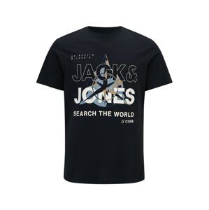 Jack & Jones Plus Tričko 'HUNT'  svetlobéžová / tmavomodrá / svetlomodrá / biela