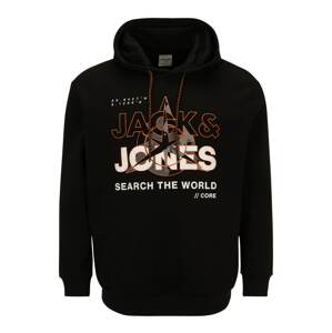 Jack & Jones Plus Mikina 'Hunt'  sivobéžová / svetlooranžová / čierna / biela