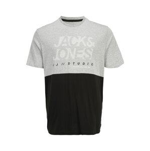 Jack & Jones Plus Tričko 'MARCO'  sivá melírovaná / čierna / biela