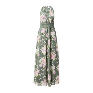 VILA Letné šaty 'Milina'  kaki / pastelovo zelená / ružová / biela