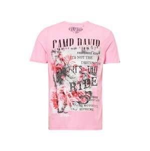 CAMP DAVID Tričko  sivá / s ružovými fľakmi / pastelovo červená / čierna