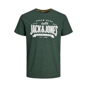 JACK & JONES Tričko  zelená melírovaná / biela