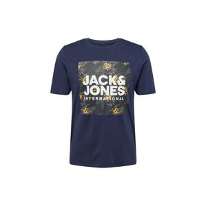 JACK & JONES Tričko 'Loky'  námornícka modrá / žltá / sivá / biela