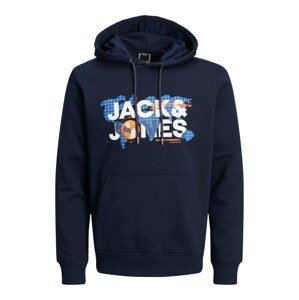 JACK & JONES Mikina 'DUST'  námornícka modrá / dymovo modrá / oranžová / biela