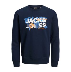 JACK & JONES Mikina 'DUST'  námornícka modrá / tmavomodrá / oranžová / biela
