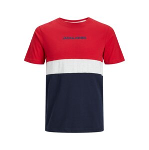 JACK & JONES Tričko 'REID'  námornícka modrá / červená / biela melírovaná