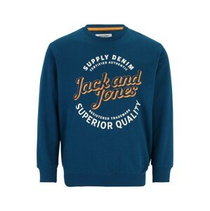 Jack & Jones Plus Mikina 'MIKK'  námornícka modrá / svetlooranžová / biela