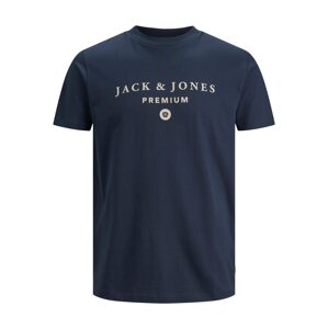 JACK & JONES Tričko 'MASON'  krémová / námornícka modrá