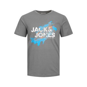JACK & JONES Tričko 'Nelson'  azúrová / sivá / svetlooranžová / biela
