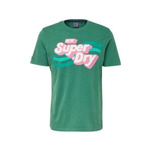 Superdry Tričko 'Cooper 70er Jahre'  zelená / ružová / biela