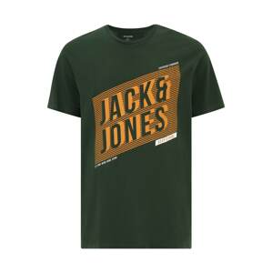 Jack & Jones Plus Tričko 'NET'  tmavozelená / oranžová / biela