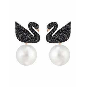Swarovski Náušnice 'Iconic Swan'  ružové zlato / čierna / perlovo biela