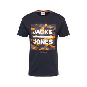 JACK & JONES Tričko 'PRIME'  námornícka modrá / biela / oranžová / modrosivá