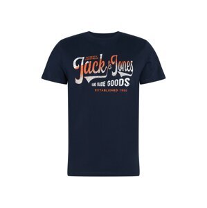 JACK & JONES Tričko 'HAGS'  modrá / biela / oranžová