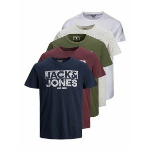 JACK & JONES T-Shirts  tmavomodrá / tmavočervená / tmavozelená / sivá melírovaná / biela