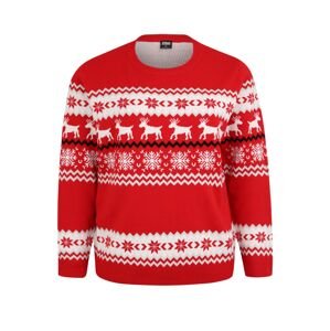 Urban Classics Curvy Sveter 'Norwegian Christmas Sweater'  červená / biela