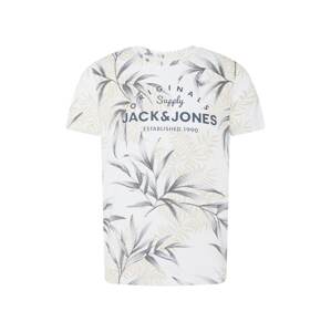 JACK & JONES Tričko  biela / tmavomodrá / svetlobéžová