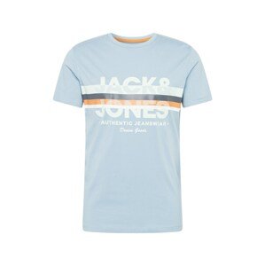JACK & JONES Tričko  modrá / dymovo modrá / biela / oranžová