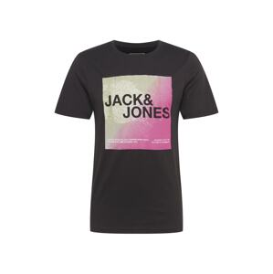 JACK & JONES Tričko 'CORAZ'  čierna / ružová / trstinová / biela