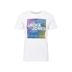 JACK & JONES Tričko 'CORAZ'  biela / kráľovská modrá / orgovánová / citrónová žltá