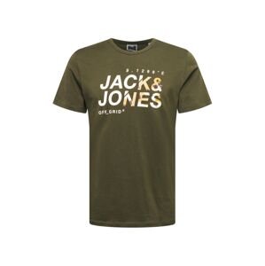 JACK & JONES Tričko  tmavozelená / biela / svetlooranžová / fialová