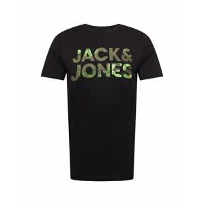 JACK & JONES Tričko 'OLDIER'  čierna / kaki / trstinová