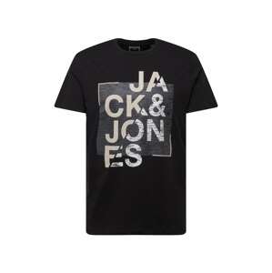 JACK & JONES Tričko 'SPACE'  čierna / biela / sivá / sivobéžová