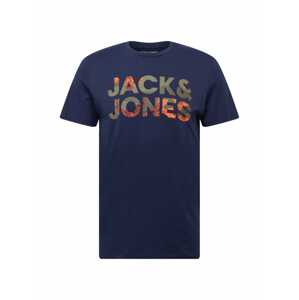 JACK & JONES Tričko  námornícka modrá / kaki / tmavooranžová