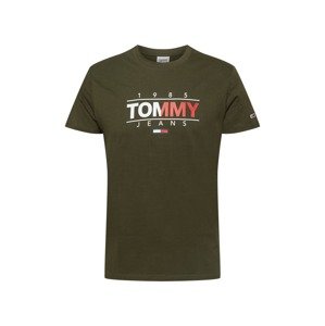 Tommy Jeans Tričko  kaki / biela / červená