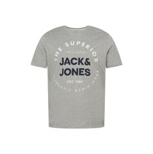 Jack & Jones Plus Tričko 'HERRO'  sivá melírovaná / biela / tmavomodrá
