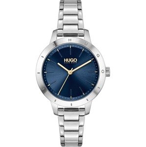HUGO Analógové hodinky 'Friend'  strieborná / zlatá / námornícka modrá