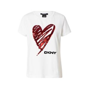 DKNY Tričko  biela / tmavočervená / čierna