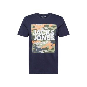 JACK & JONES Tričko 'PETE'  námornícka modrá / kaki / marhuľová / biela