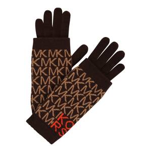 MICHAEL Michael Kors Prstové rukavice  čokoládová / svetlohnedá / neónovo oranžová