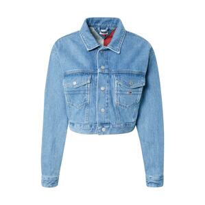 Tommy Jeans Prechodná bunda  modrá denim / biela / čierna melírovaná / pastelovo červená